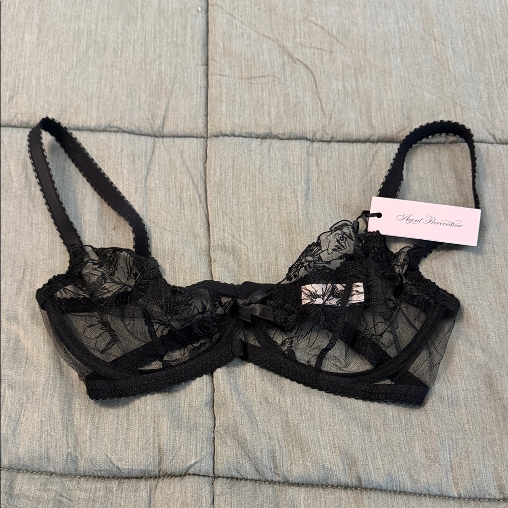 Agent Provocateur Black Sheer Floral Lace Underwire Bra